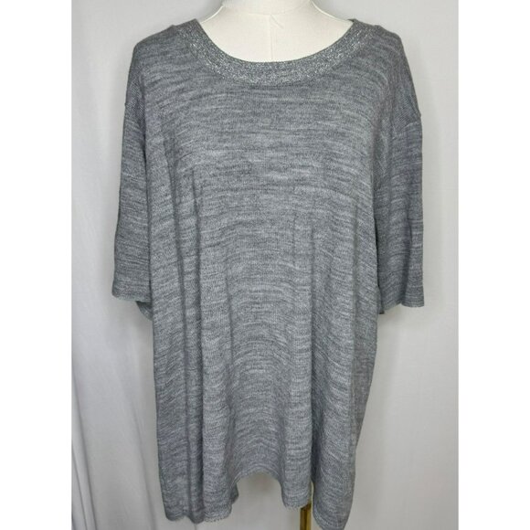 Liz & Me Sweaters - Liz & Me Womens 3X Gray Acrylic Silver Metallic Knit Sweater Top Short Sleeve